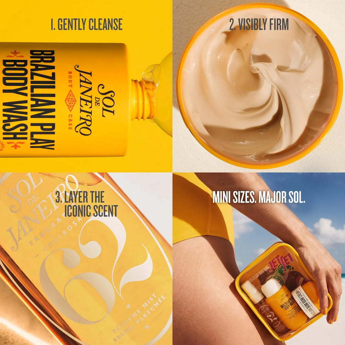 Sol de Janeiro Jet Set Travel Shower Kit, Mini Travel Size Body Wash & Skincare Travel Set, Portable Vacation Gift Kit For Women
