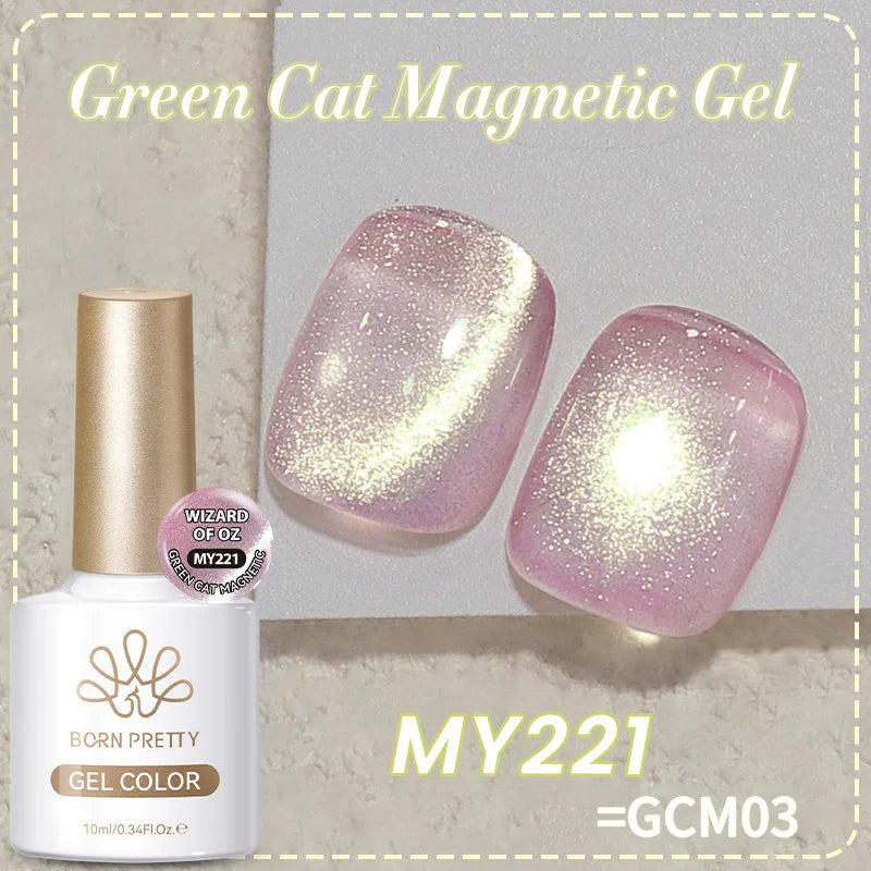 BORN PRETTY 10ml Green Cat Magnetic Gel Ultra Shine Holographic Glitter Semi Permanant Soak Off UV LED Gel Varnish For Manicure