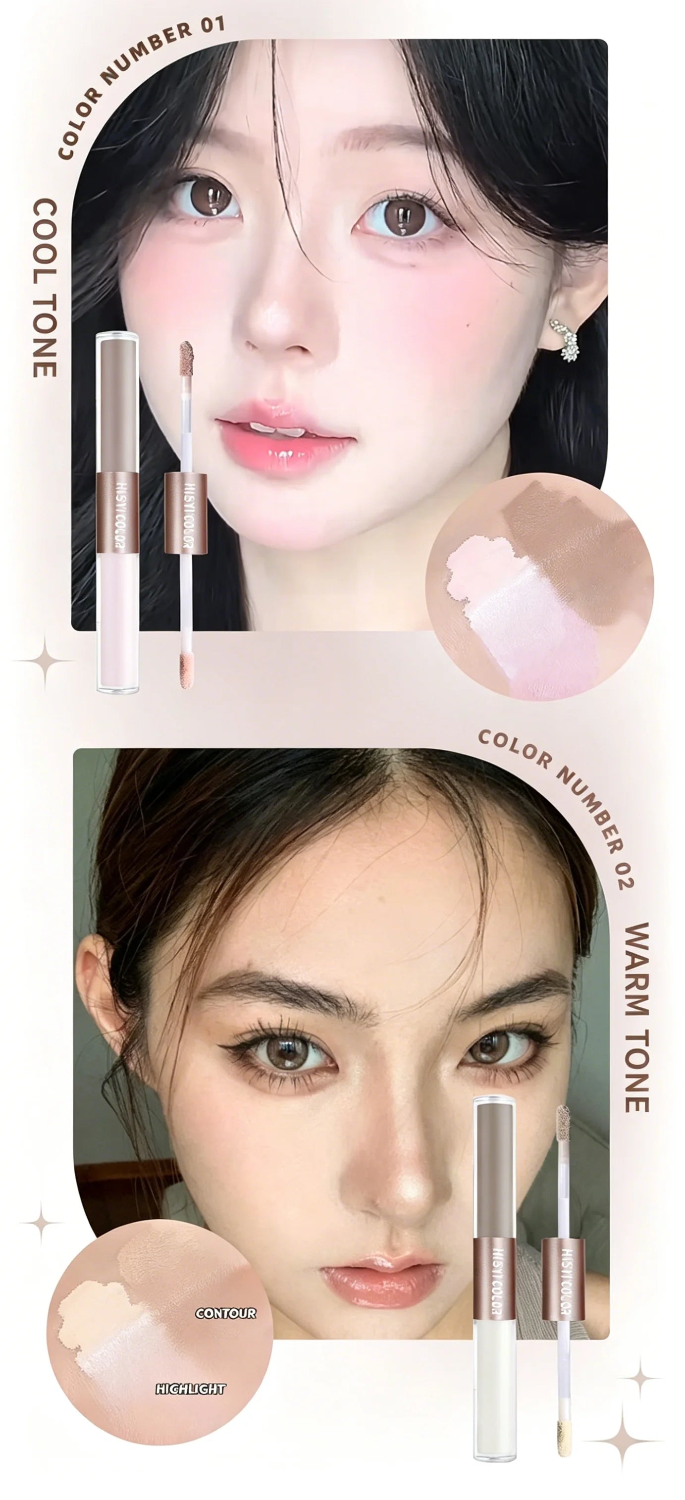 Dual-End Liquid Highlighter Pen, Skin Brightening & Contouring Stick, Natural Contour, Long-Lasting, Waterproof