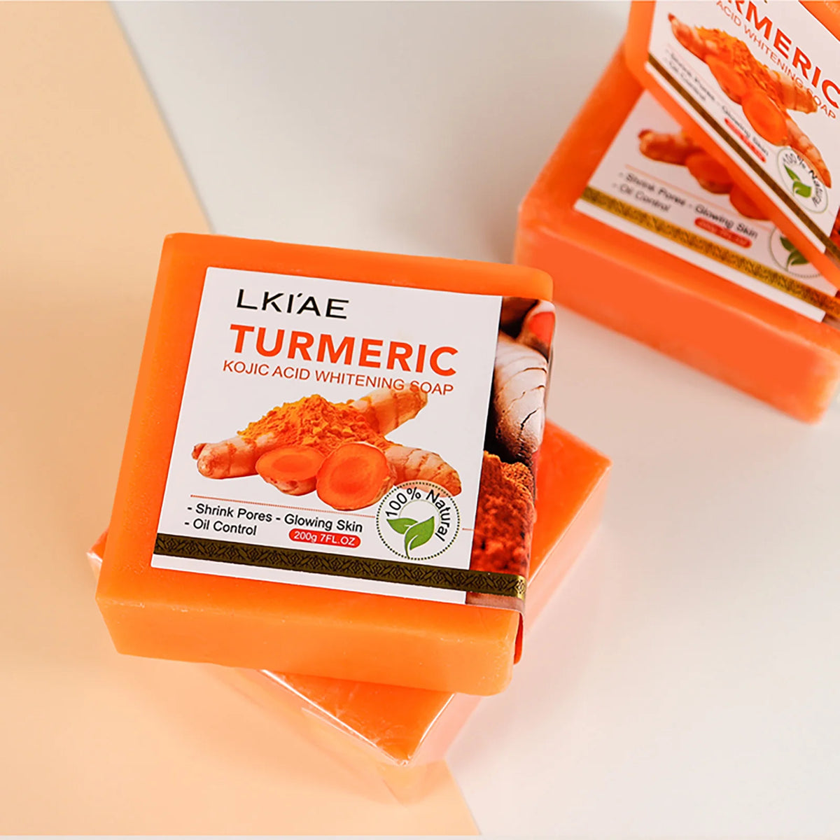 LKIAE Organic Turmeric Soap Bar, Natural Herbal Hand Made Whitening Soap, Remove Melanin, Acne, Spots, For Face And Body,200g