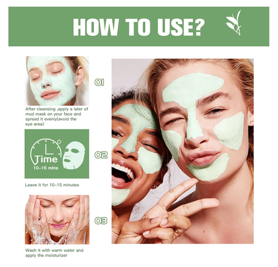 Green Tea Mud Mask Natural Skincare Deeply Cleansing Pore Nourishing Clay Face Mask Face Skin Care Cleaner 100g