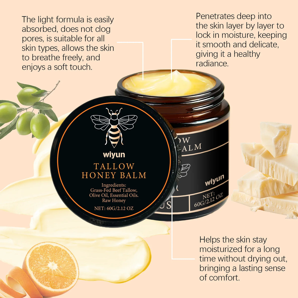 Beef Tallow Honey Cream Brightening Fade Dark Spots Remove Melanin Firming Non-Greasy Lasting Moisturizing Soothing Body Lotion