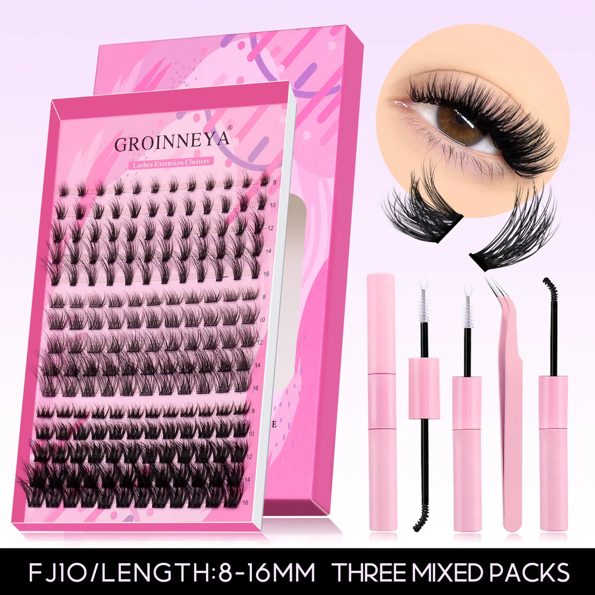 GROINNEYA Manga Lash Clusters Kit Fluffy 3D Mink Faux Cluster Lashes Kit Lashes Extension with Bond and Seal Makeup Kit