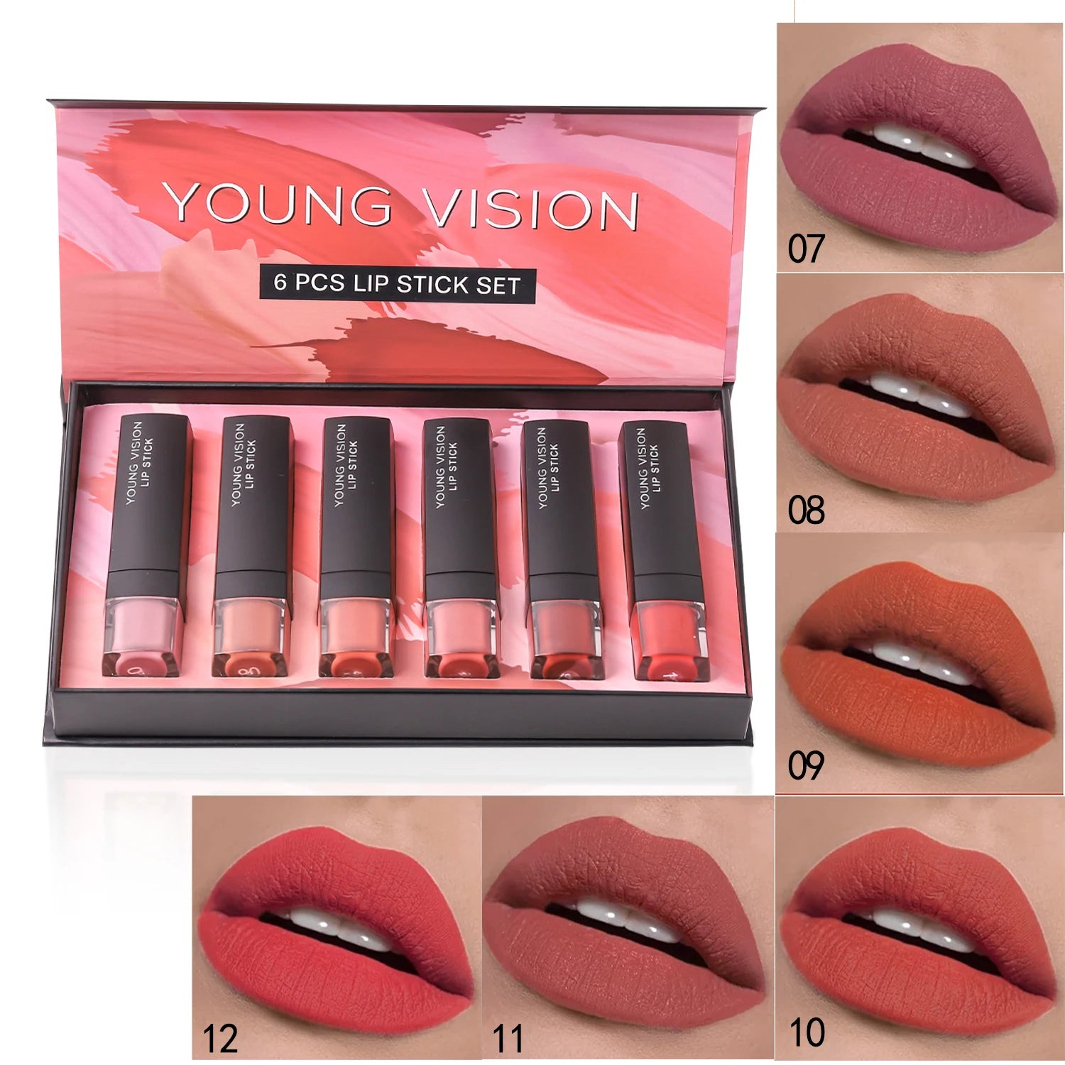 Matte Lipstick Set with Matte Finish, Waterproof and Not Easy to Stick to Cups, 6-Color Gift Box Lipstick Set