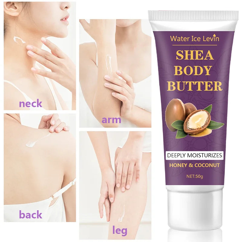 Shea Butter Body Cream, 24-Hour Moisturizing, Makes Skin Softer and More Elastic, Tightens Skin, Nourishing Body Massage, Suitable for Dry, Cracked, Light Beige Skin