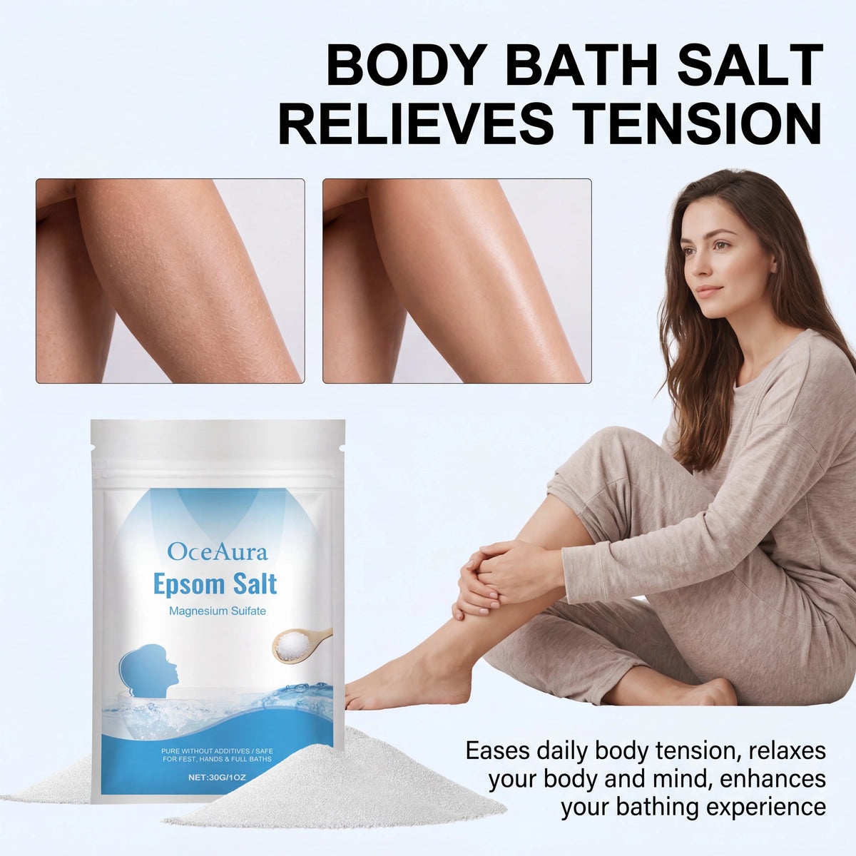 Pure Epsom Salt Magnesium Sulfate for Foot Hand Full Body Bath Soothing Relaxing Moisturizing Bath Salt Skincare