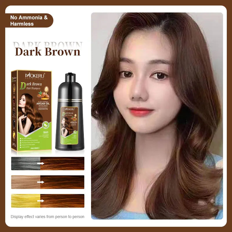 Mokeru Ammonia Free Keratin Hair Color Shampoo Coffee  Permanent Brown Hair Dye Shampoo for White Hair Coverage