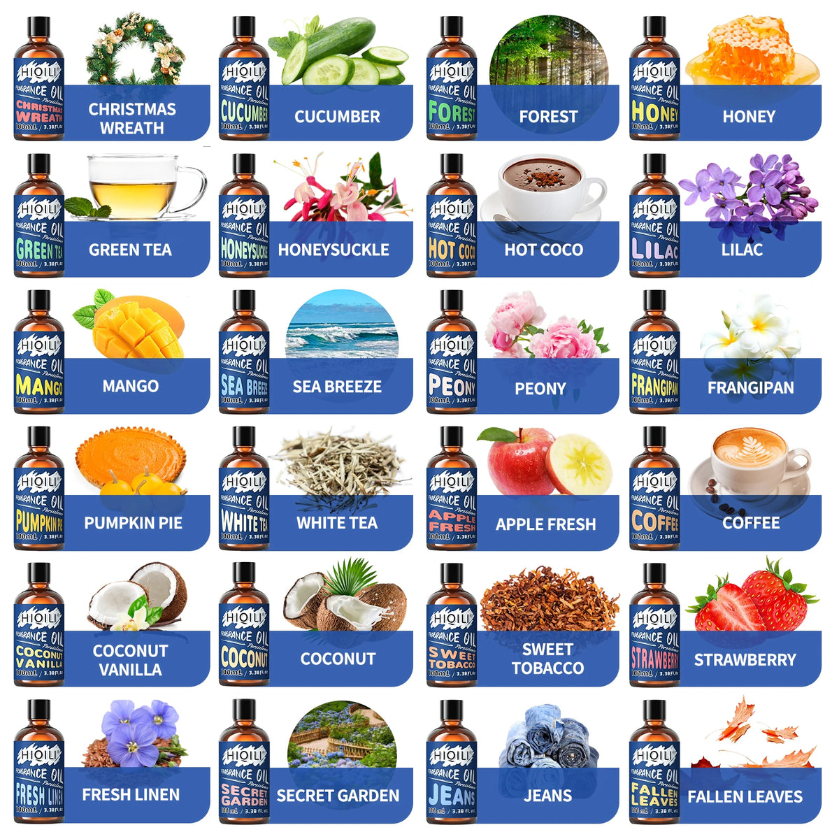 HIQILI 100mL Fragrance Oil, Pure Amber Jeans Chocolate Sea Salt Coffee Oil for DIY Perfume, Diffuser, Humidifer, Soap, Candless