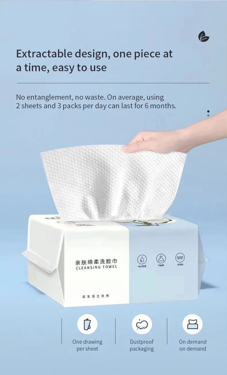 Natural Disposable Face Towel Travel Facial Cleansing Wet And Dry Makeup Remover Pearl Cotton Soft Makeup Nonwoven Towel