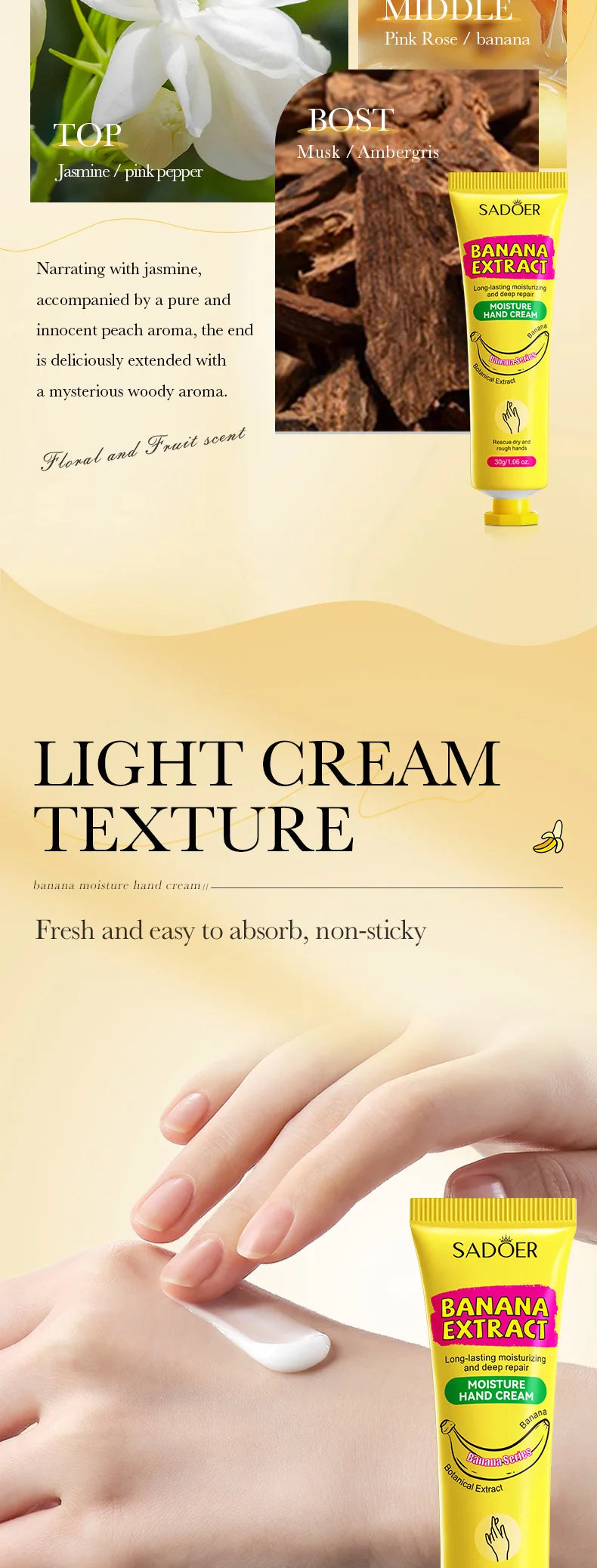 3/5pcs SADOER Banana Hand Cream Anti-Drying Crack Moisturizing Brightening Repairing Hand Creams For Hands Skin Care