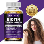 Biotin+Collagen+Keratin Capsules, Hydration, Promotes Hair Growth, Strengthens Weak Nails, Joints & Bones, Anti-Aging, Whitening