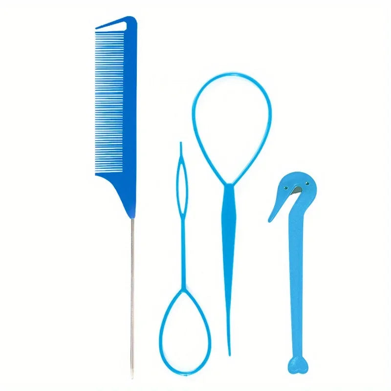 4-piece WANMEI  Headband Tool, Hair Braiding Tool with Mouse Tail Comb, Ponytail Headband Remover, Quick Styling Hair Accessory