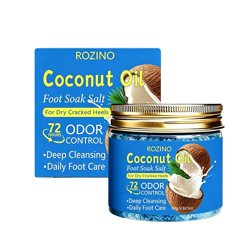 80g Coconut Oil Deodorizing Cleansing Foot Bath Salt, Natural Fragrance for Foot Care, Foot Soaking Exfoliating Salt, Deep Cleansing, Removes Dead Skin Cells, Long-Lasting Moisturizing Care