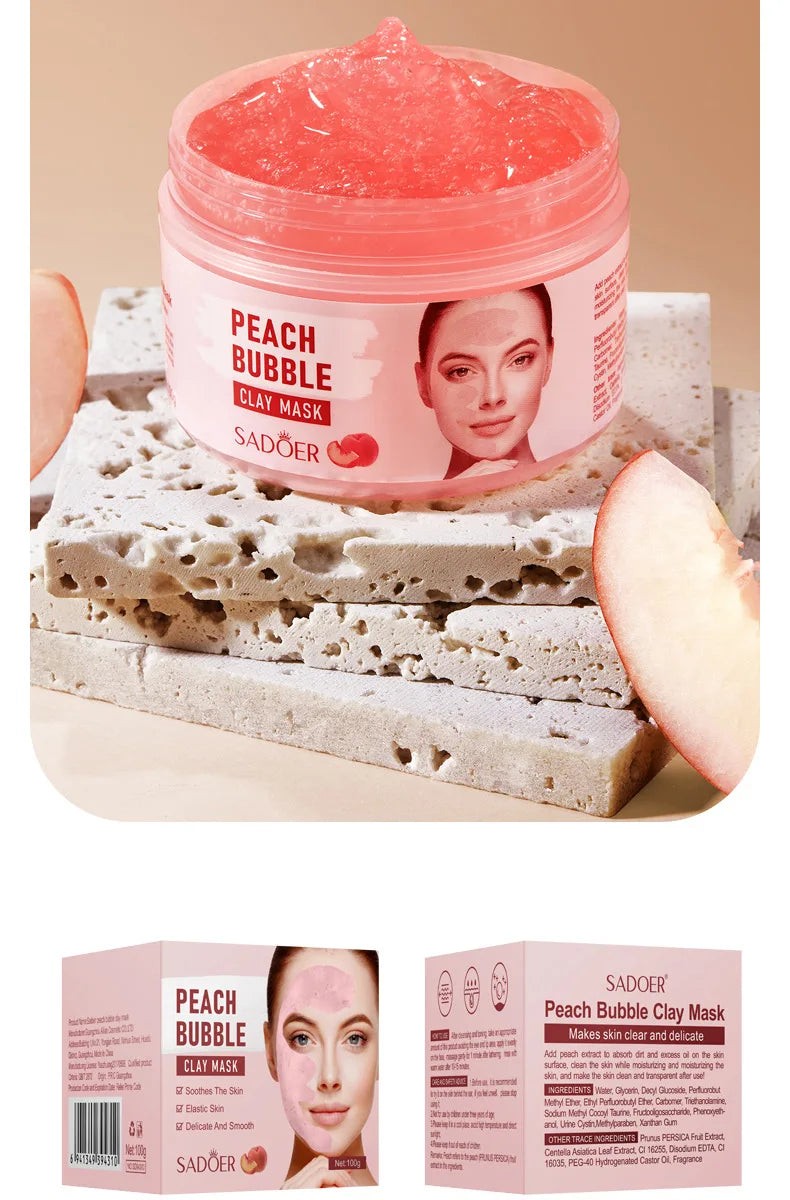 100g Peach Deep Cleansing Bubble Clay Facial Mask Remove Blackheads Oil Control Moisturizing Face Smooth Korean Skin Mud Masks