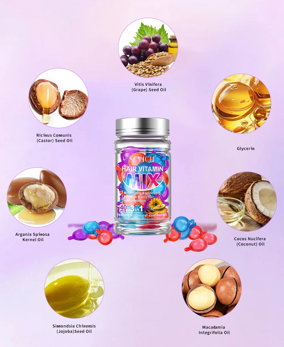 40pcs Mix Hair Vitamin Capsules Repairing Maltreated Frizzy Hair Silky Moisturizing Hair Oil Smoothing Nourishing Hair Care