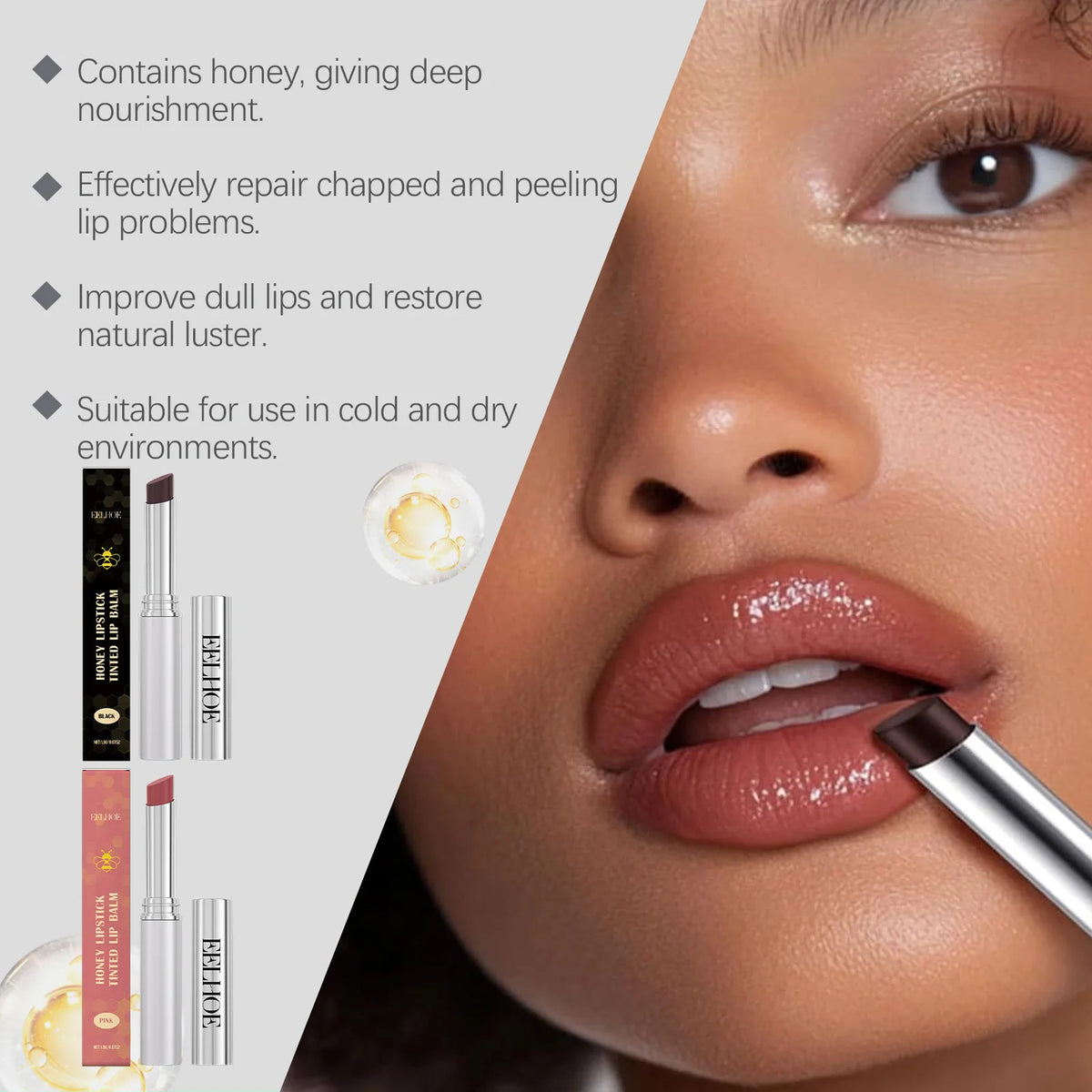 EELHOE Pink Honey Lipstick Vitamin E Long Lasting Lip Tint Waterproof Nourish Lip Plumper Extreme Volume Moisturizing Lip Balm