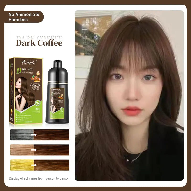 Mokeru Ammonia Free Keratin Hair Color Shampoo Coffee  Permanent Brown Hair Dye Shampoo for White Hair Coverage