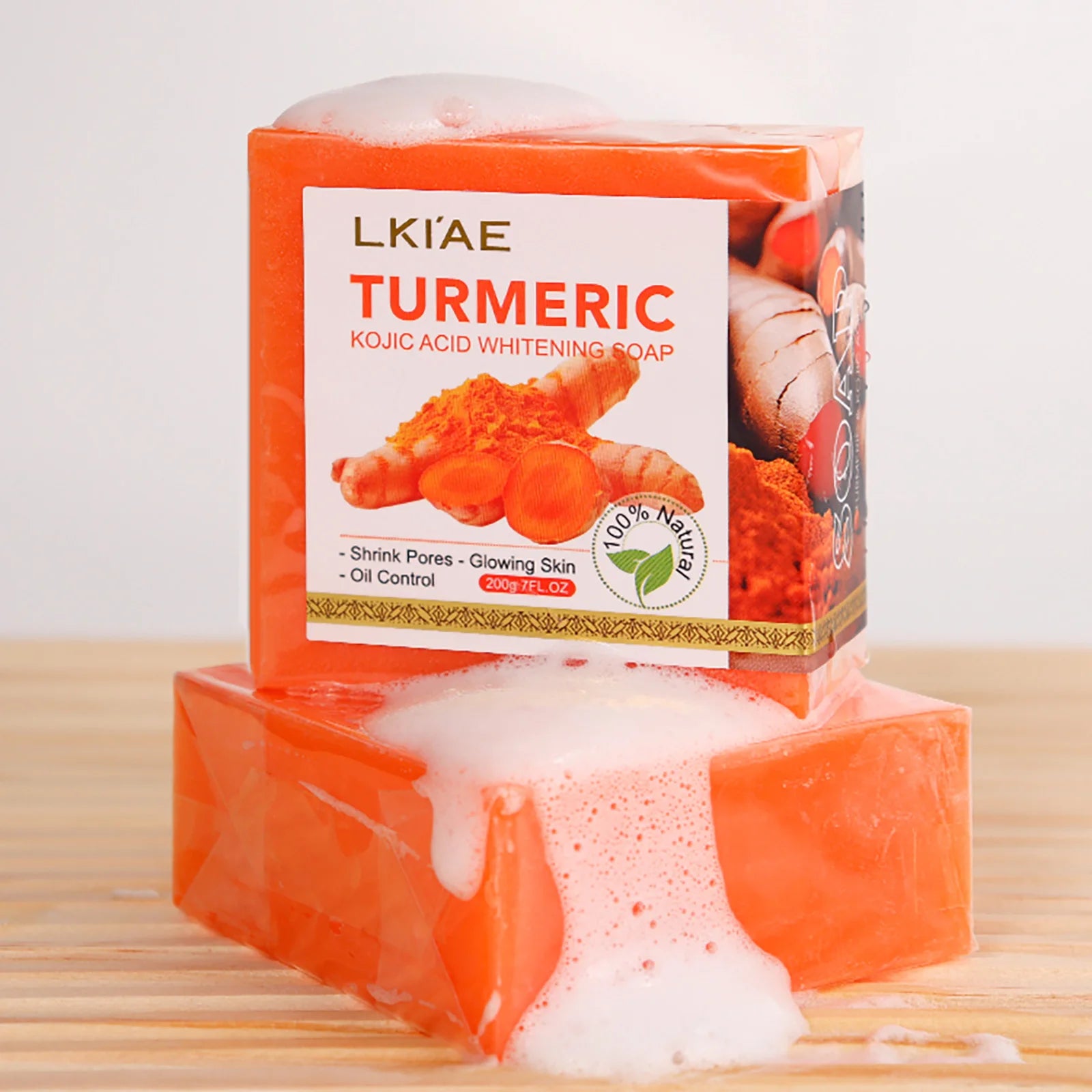 LKIAE Organic Turmeric Soap Bar, Natural Herbal Hand Made Whitening Soap, Remove Melanin, Acne, Spots, For Face And Body,200g