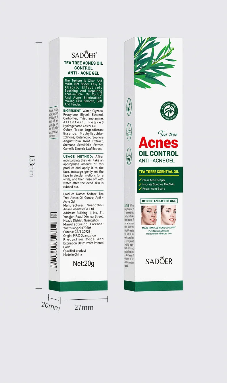 SADOER Tea Tree Acne Removing Cream Facial skincare Oil Control Face Gel Creams Hydrating Moisturizing Facial Cream Skin Care