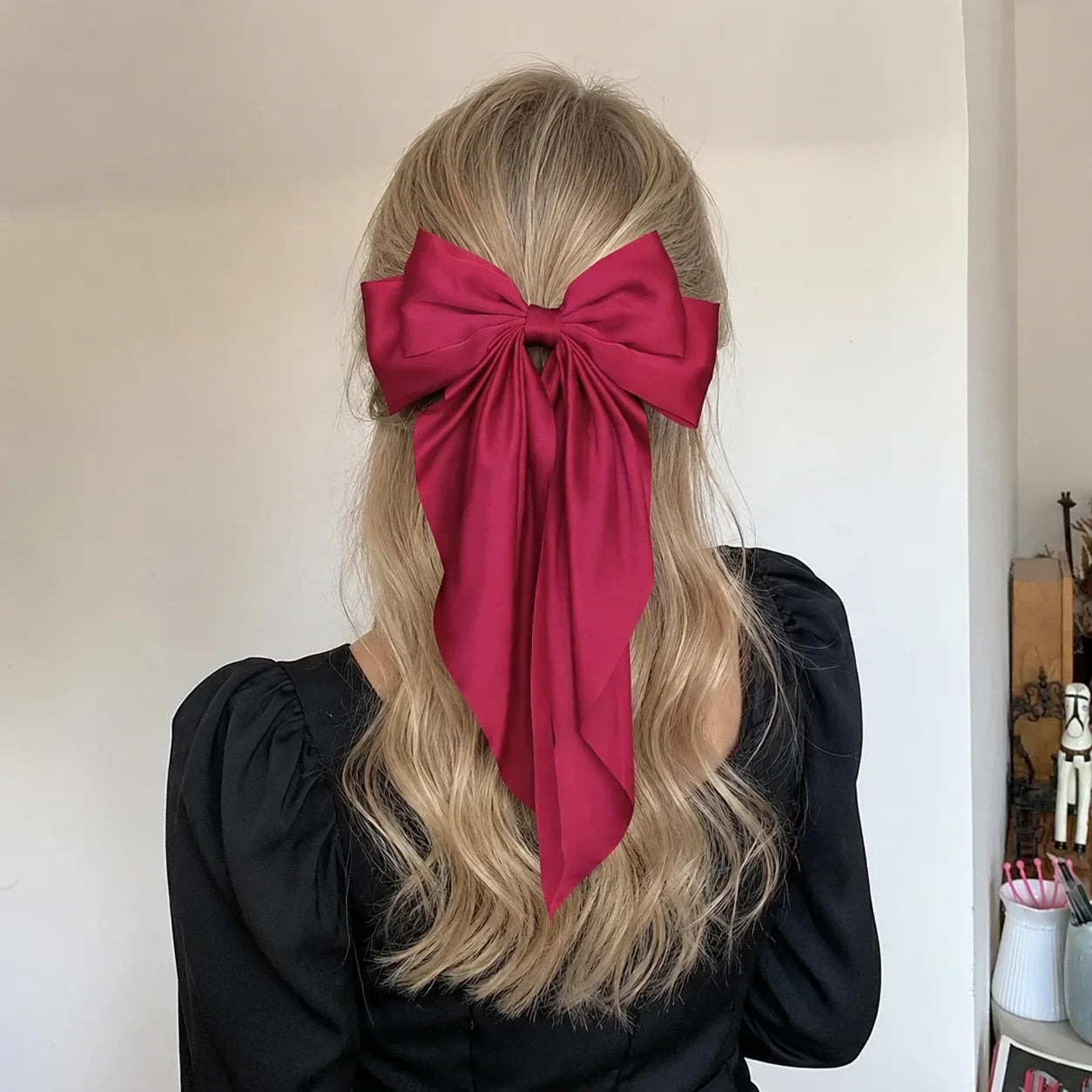 Large Satin Bow Hair Clip Women Korean Style Ribbons Bowknot Spring Clip Non Slip Hair Accessories for Girls Party Clamp Femme