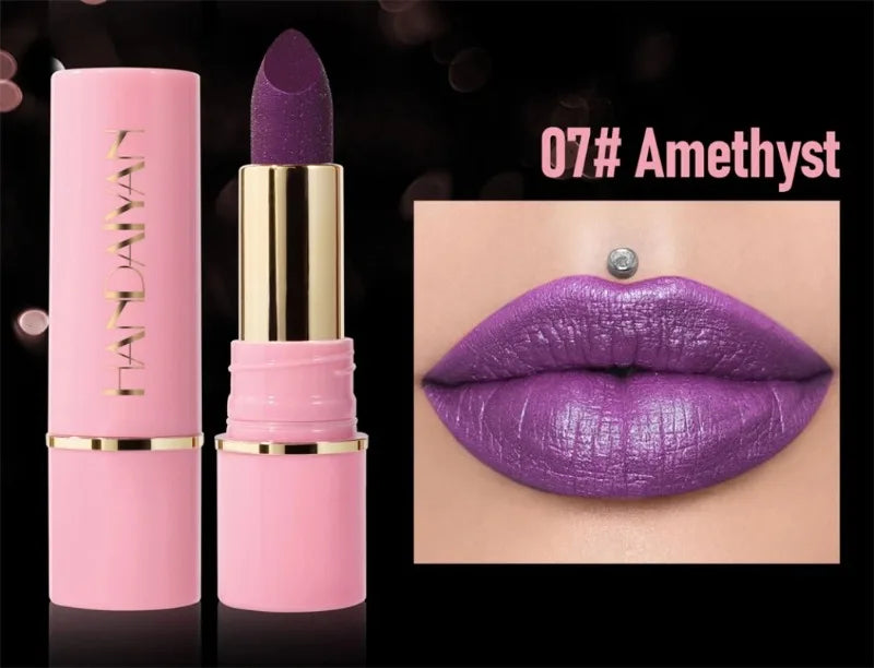 8 Colors Diamond Shimmer Lipstick Purple Metallic Glitter Pearlescent Lip Tint Long Lasting Waterproof Lipstick Makeup Cosmetics