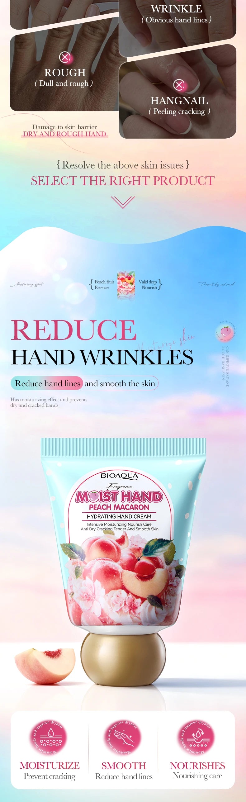 BIOAQUA Honey Peach Hand Cream Moisturizing Nourishing Anti-aging Anti Wrinkles Whitening Creams Hands Skin Care Products