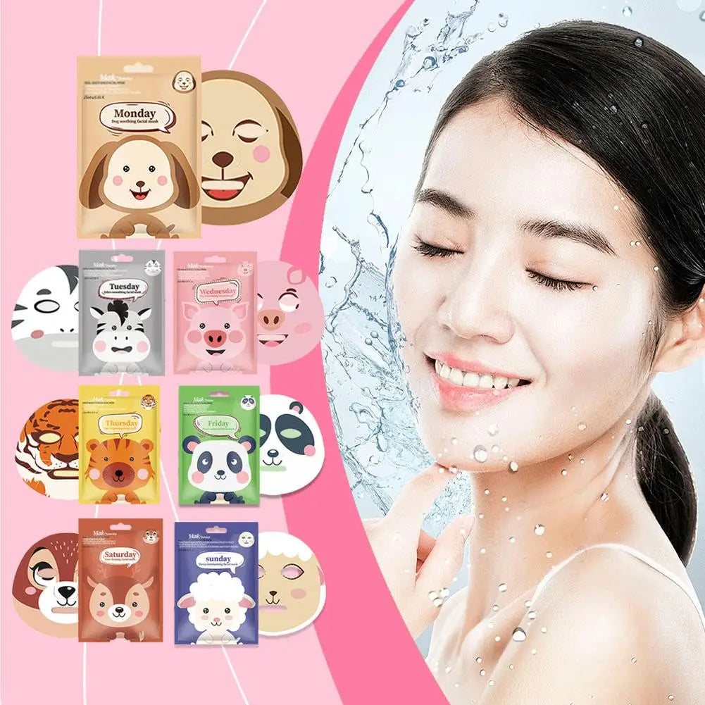 1/7pcs Cartoon Facial Mask Deep Hydrating Sheet Mask Moisturizing Tender Skin Mask Dog Panda Pig Animal Pattern Skin Care