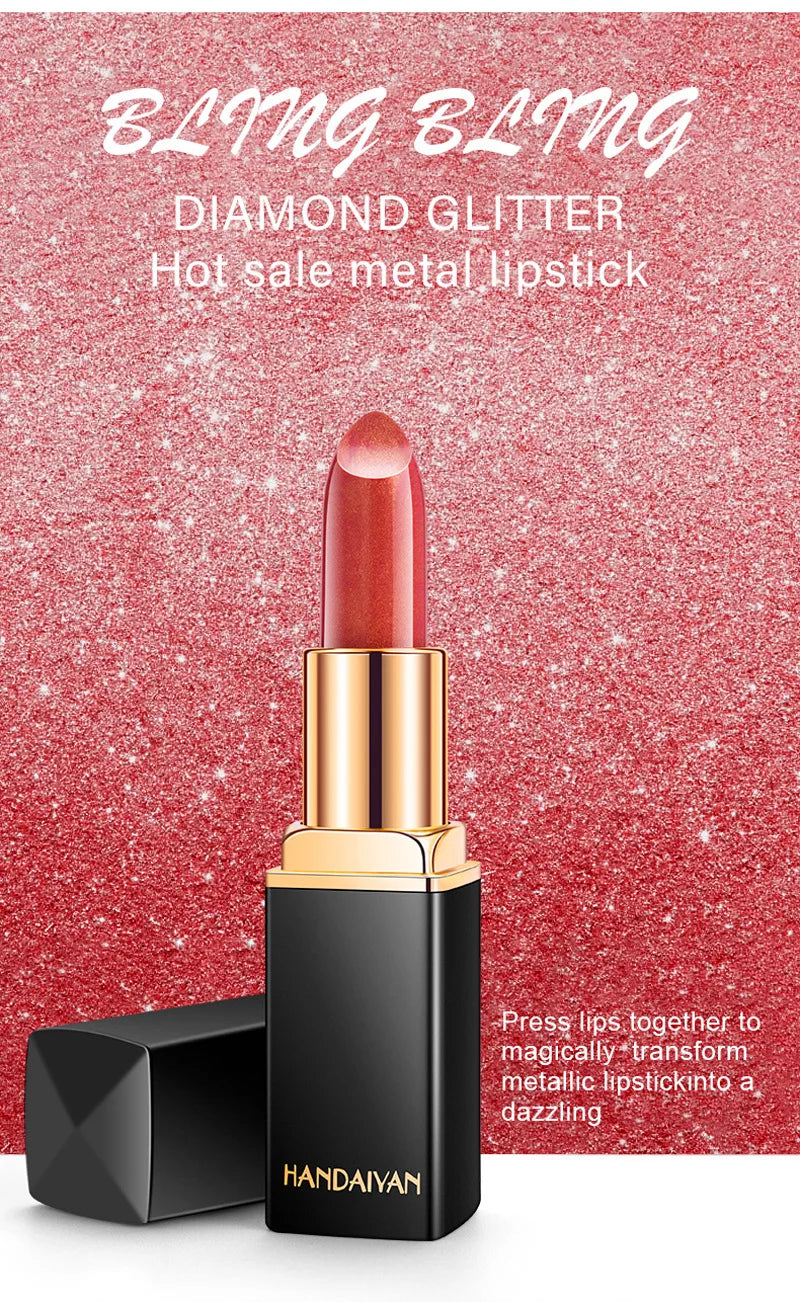 Black Tube Gold Shiny Lipstick Waterproof Long Lasting Moisturizing Glitter Pearlescent Nude Pink Shimmer Lipstick Luxury Makeup