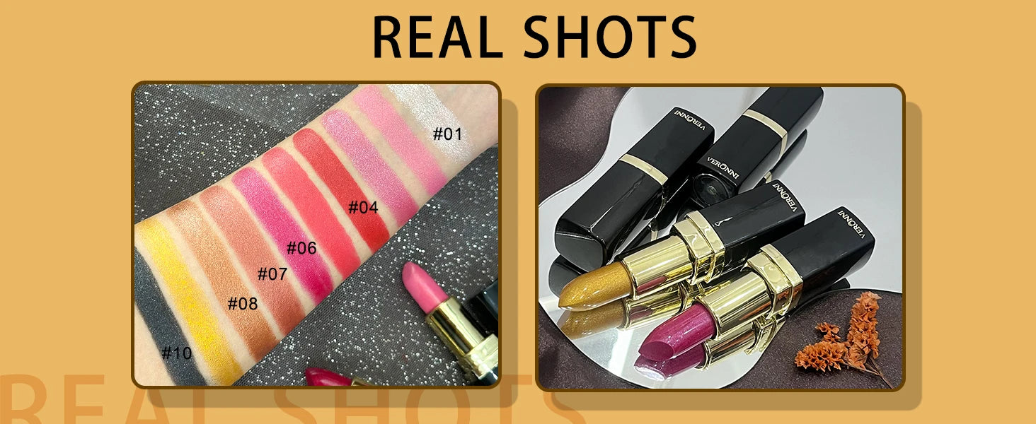 Pearlescent Glitter Lipstick Metallic Waterproof Long Lasting Matte Shimmer Diamond Lipstick Women Sexy Lips Makeup Cosmetics