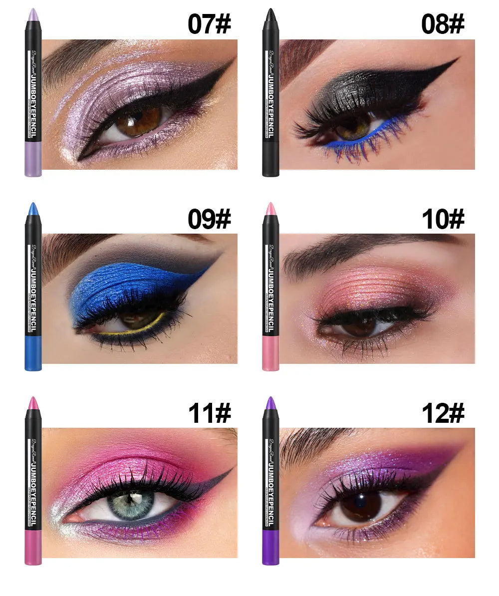 Smoky Dark Green Eyeshadow Pencil Stick Waterproof Pearlescent 12 Colors Metallic Glitter Eye Shadow Highlighter Pen Makeup Tool