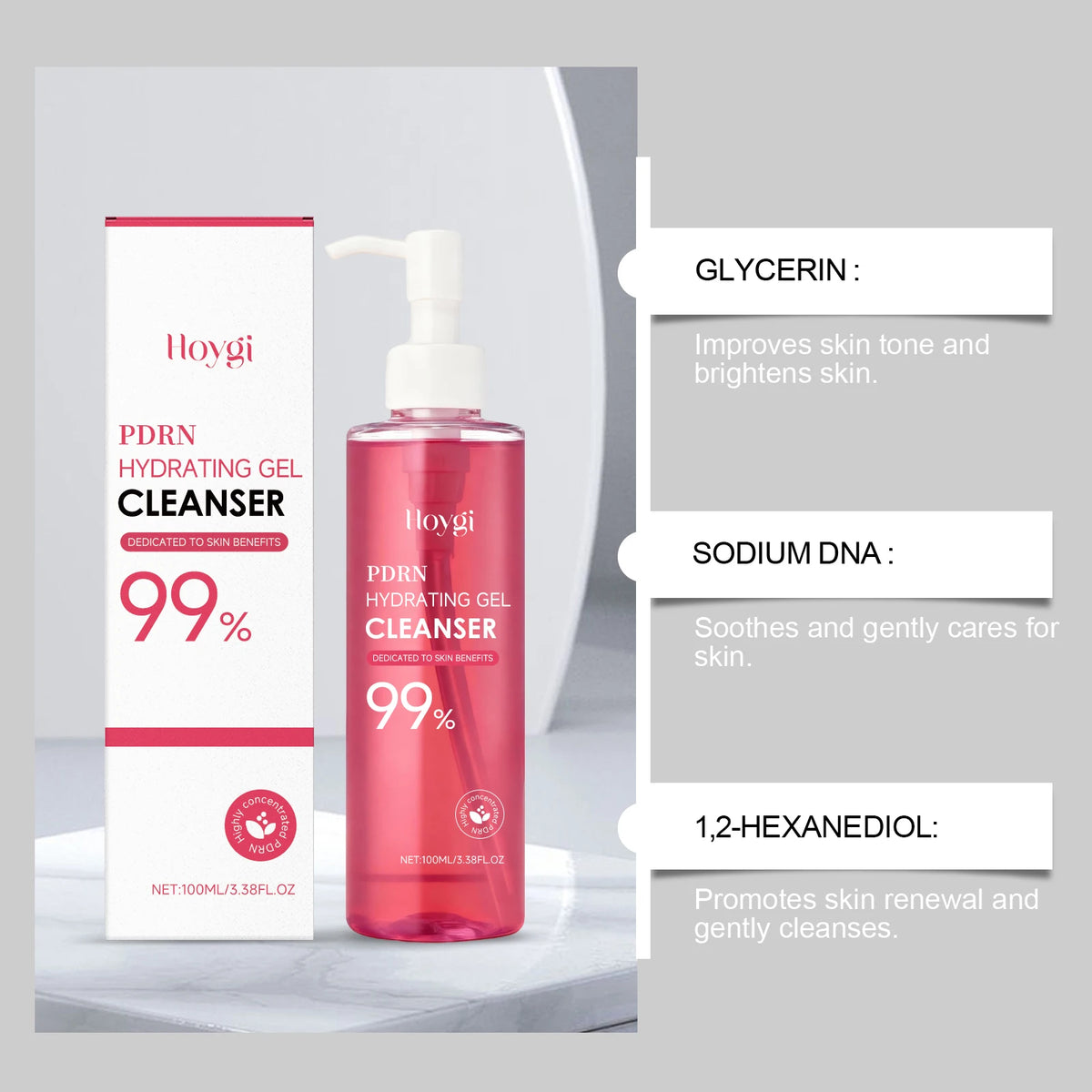 HOYGI Facial Cleansing Gel Oil Control Moisturizing Face Wash Anti-Acne Pore Refining Blackhead Remover Gentle Brightening Skin