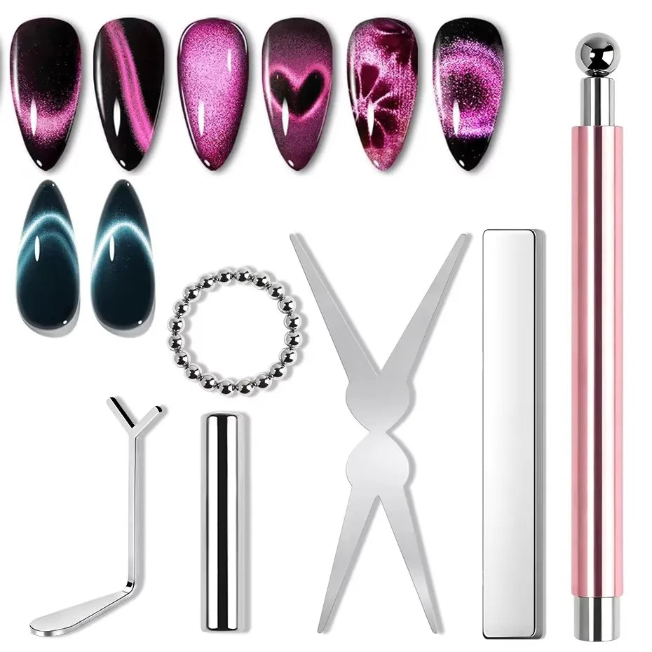 1/6Pcs Cat Eye Nail Magnet Tool Set Cat Eye Heart Magnets Nail Magnet Stick Cat Eye Gel Polish Magnets Tools Manicure