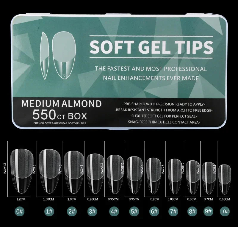 550Piece Medium and short soft gel nail tips Medium Apricot/Coffin Head Full Coverage Matte Extension Tool  Press-On Nail
