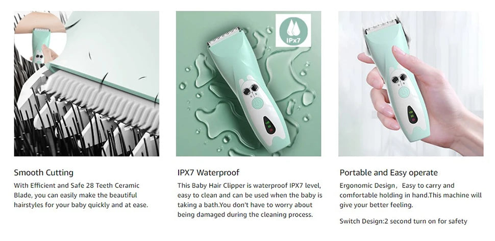 Baby Hair Clipper Quiet Electric Rechargeable Kids Trimmer for Children Grooming Shaver Haircut Machine Ceramic Blade Waterproof