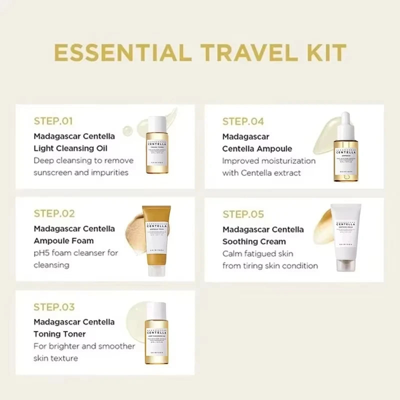 5Pcs SKIN1004 Madagascar Centella Travel Kit Set Cleansing Oil Toner Ampoule Cream Sun Cream Cica Soothing Calm Korea Skin Care