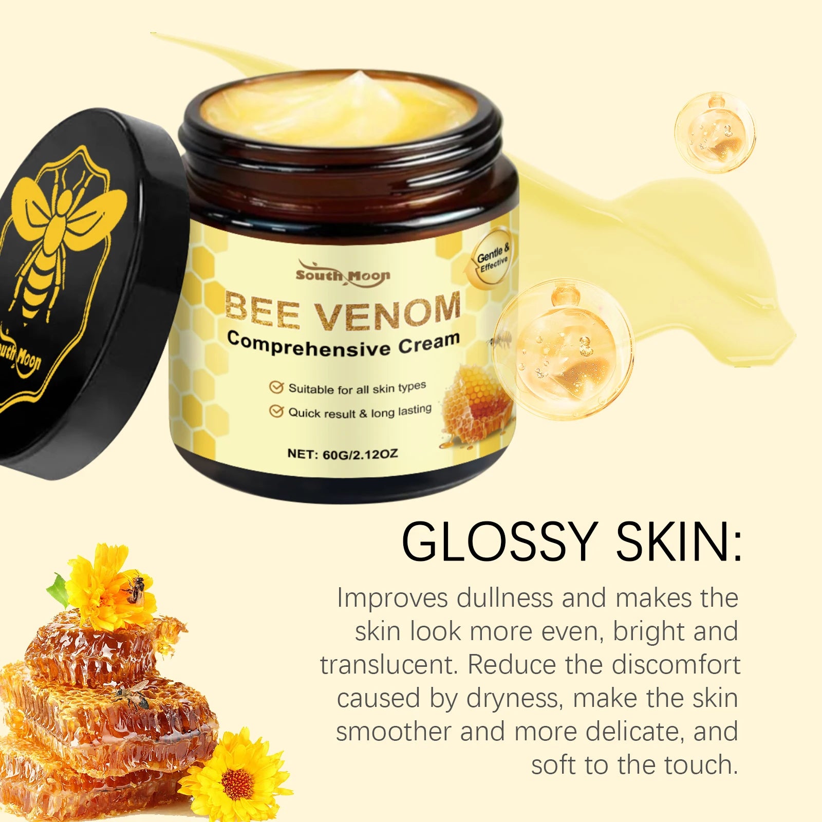 Bee Venom Skin Moisturizer Nourish Dryness Skin Anti Cellulite Firming Brightening Smoothing Body & Face Care Creams Non-Greasy