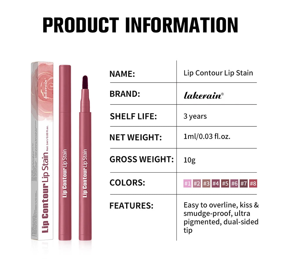 Waterproof 2 In 1 Lip Stain And Liner Pen Long Lasting Smudge Proof Kiss Proof Transfer Resistant 8 Colors Makeup Lip Pencil