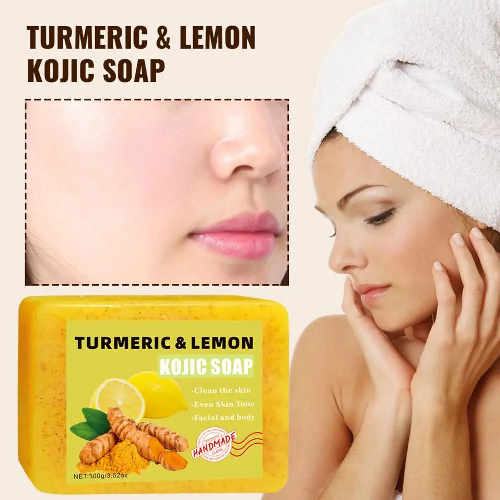 1/2PCs Lemon Turmeric Kojic Acid Soap Bar, Turmeric Soap Bar Brighten Even Skin Vitamin E, Gentle Lemon Soap For Face, Body Wash