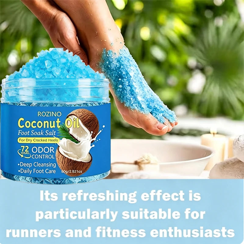 80g Coconut Oil Deodorizing Cleansing Foot Bath Salt, Natural Fragrance for Foot Care, Foot Soaking Exfoliating Salt, Deep Cleansing, Removes Dead Skin Cells, Long-Lasting Moisturizing Care