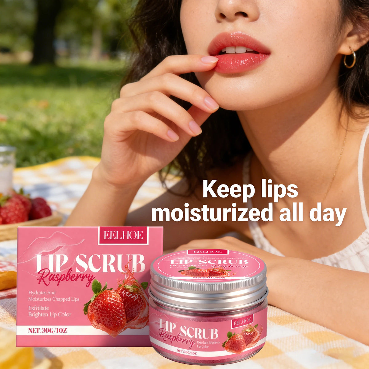 Strawberry Lip Scrub Exfoliating Soothing Lips Preventing Dryness Cracking Improving Dullness Brightening Moisturizing Lip Care