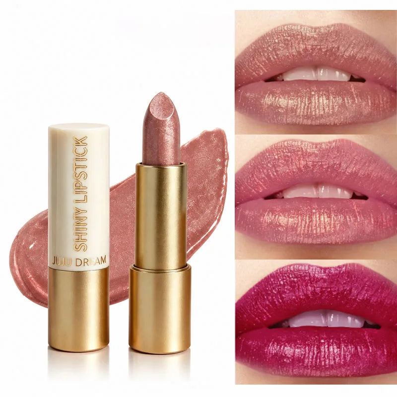 JUJU DREAM Shiny Glitter Lipstick Waterproof Long Lasting Shimmer Lip Makeup for Women