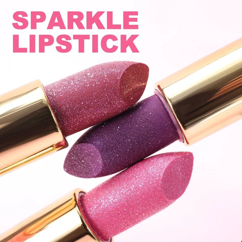 8 Colors Diamond Shimmer Lipstick Purple Metallic Glitter Pearlescent Lip Tint Long Lasting Waterproof Lipstick Makeup Cosmetics