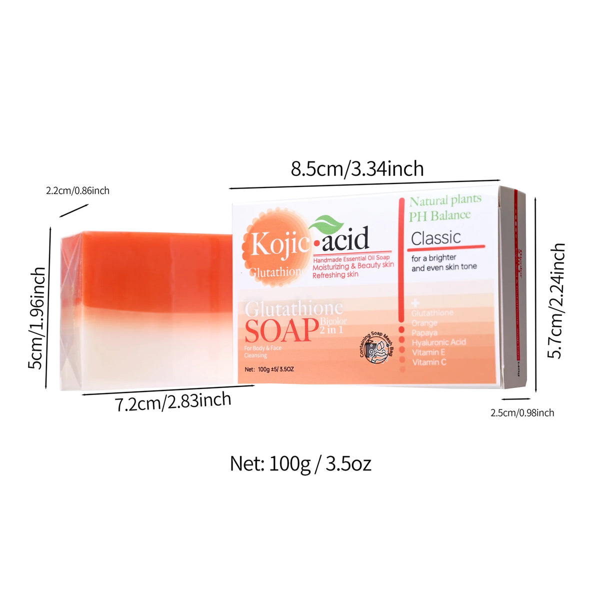 Hot Selling Organic 100g  Kojic Acid+Glutathione Soap Bar Honey Anti-Acne Aid  Whitening Bath Face