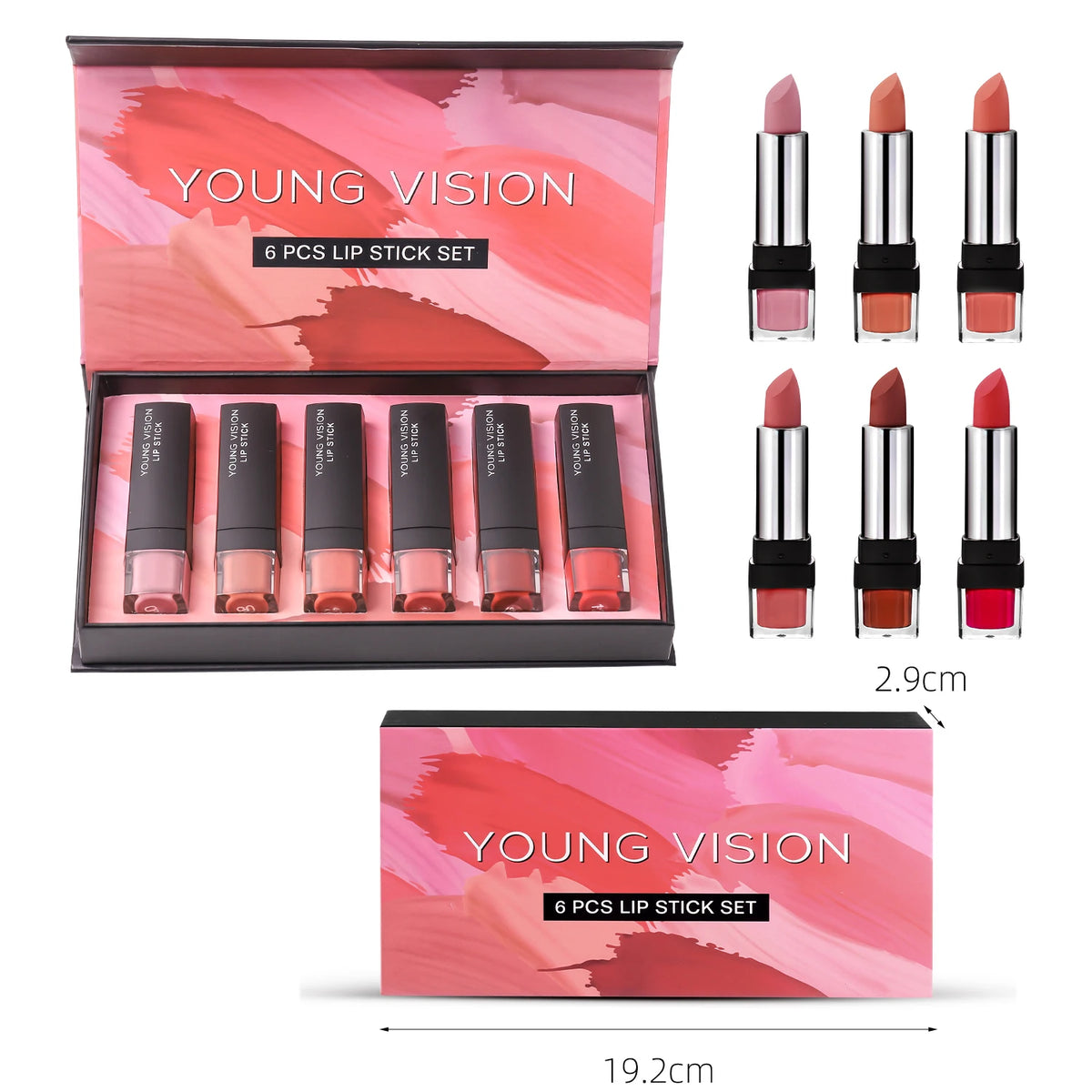 Matte Lipstick Set with Matte Finish, Waterproof and Not Easy to Stick to Cups, 6-Color Gift Box Lipstick Set