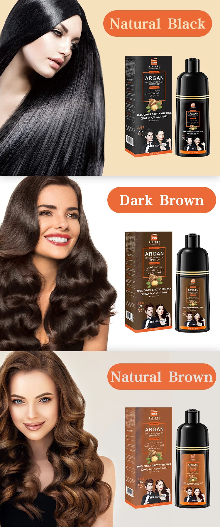 420ml Hair Dye,3-in-1 Hair Dye Shampoo Rapid Hair,Cleansing & Moisturising,Smoothing Black Hair Coloring Shampoo,Hair Care