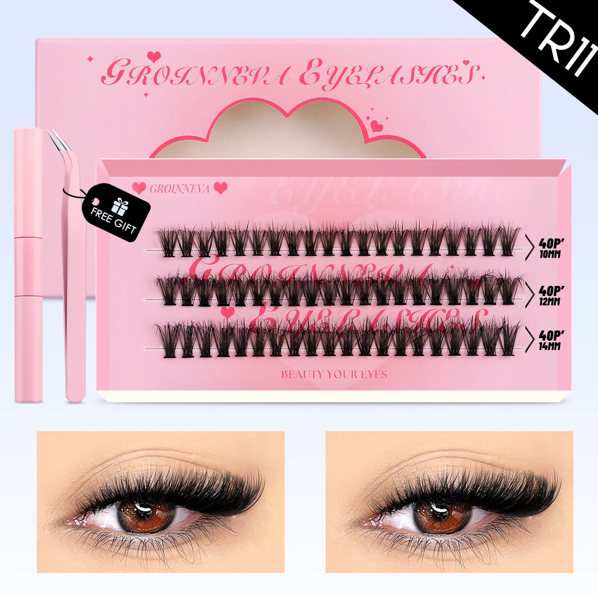 GROINNEYA Manga Lash Clusters Kit Fluffy 3D Mink Faux Cluster Lashes Kit Lashes Extension with Bond and Seal Makeup Kit