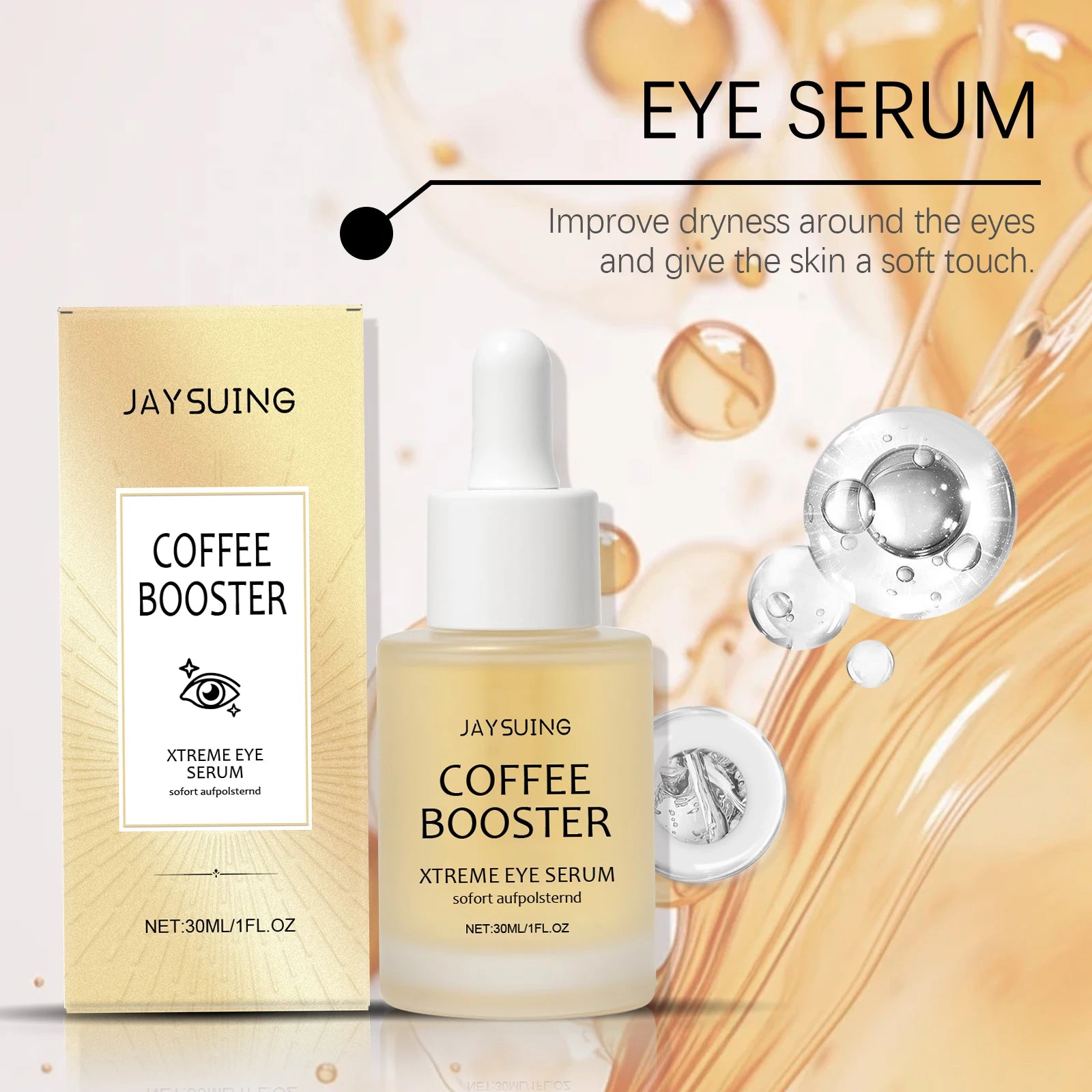 Hyaluronic Acid Eye Serum Coffee Fade Fine Lines Dark Circles Remove Eye Bags Puffiness Hydrate Refreshing Nicotinamide Eye Care