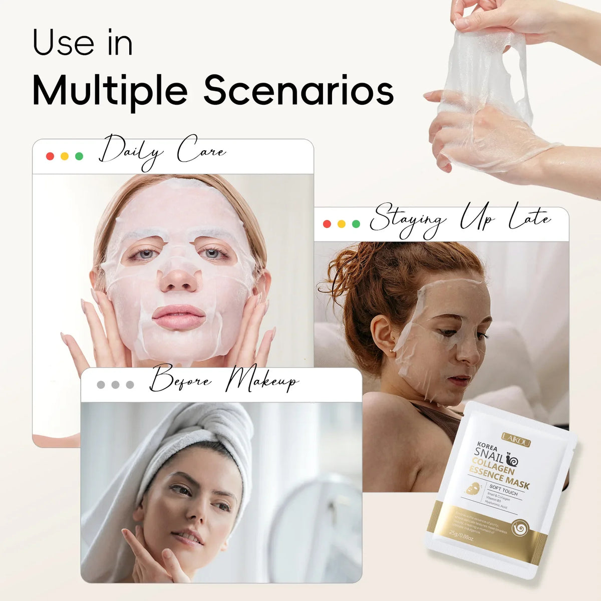 Snail Mucin & Protein Sheet Mask,Anti-Aging & Repair Face Mask,Hydrating Firming Essence Mask for Wrinkles and Pores,5/10/20 PCS
