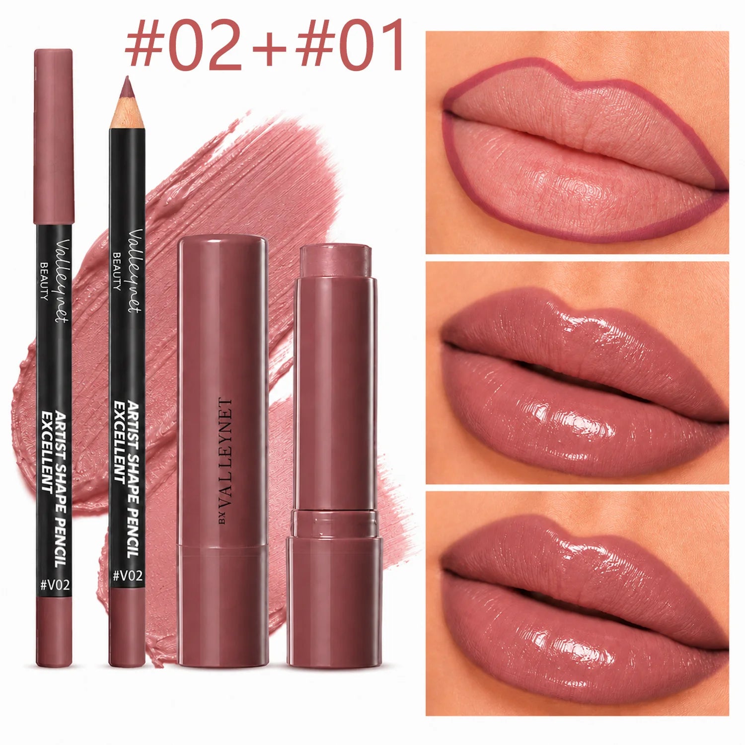 2pcs/Set Lip Liner&Moisturizing Lipstick-Precise Definition&Hydrating Color-Waterproof Long-Lasting Smudge-Proof-Natural