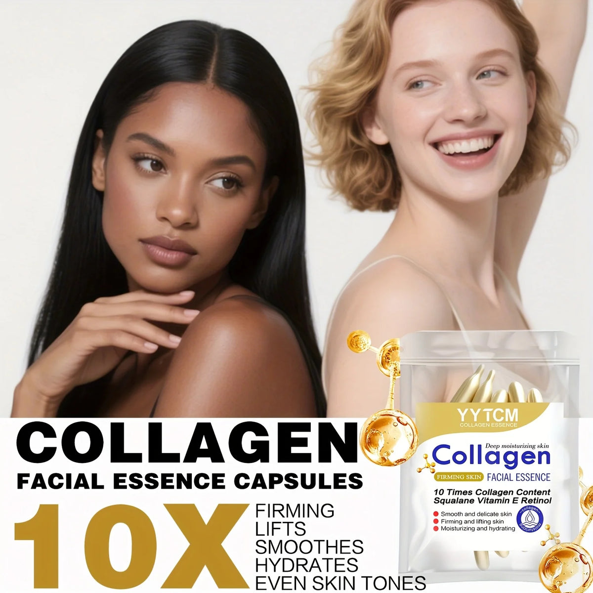 Collagen Firming Capsule Serum, moisturizes and hydrates for smooth skin, contains plant-based squalane, retinol, and vitamin E for deep hydration (0.4g x 30 capsules)/bag - 1 bag